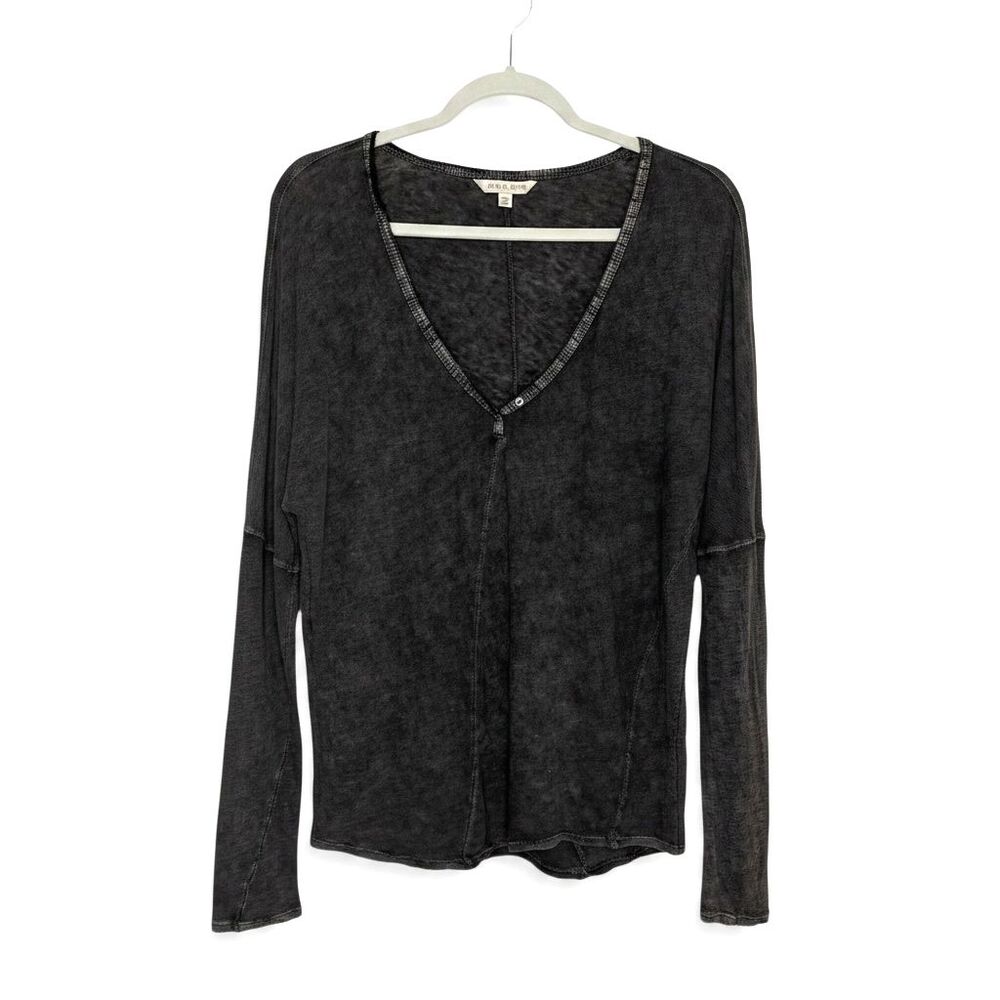 We The Free People Acid Wash Oversize Layering Top Shirt Henley Dolman Gray S